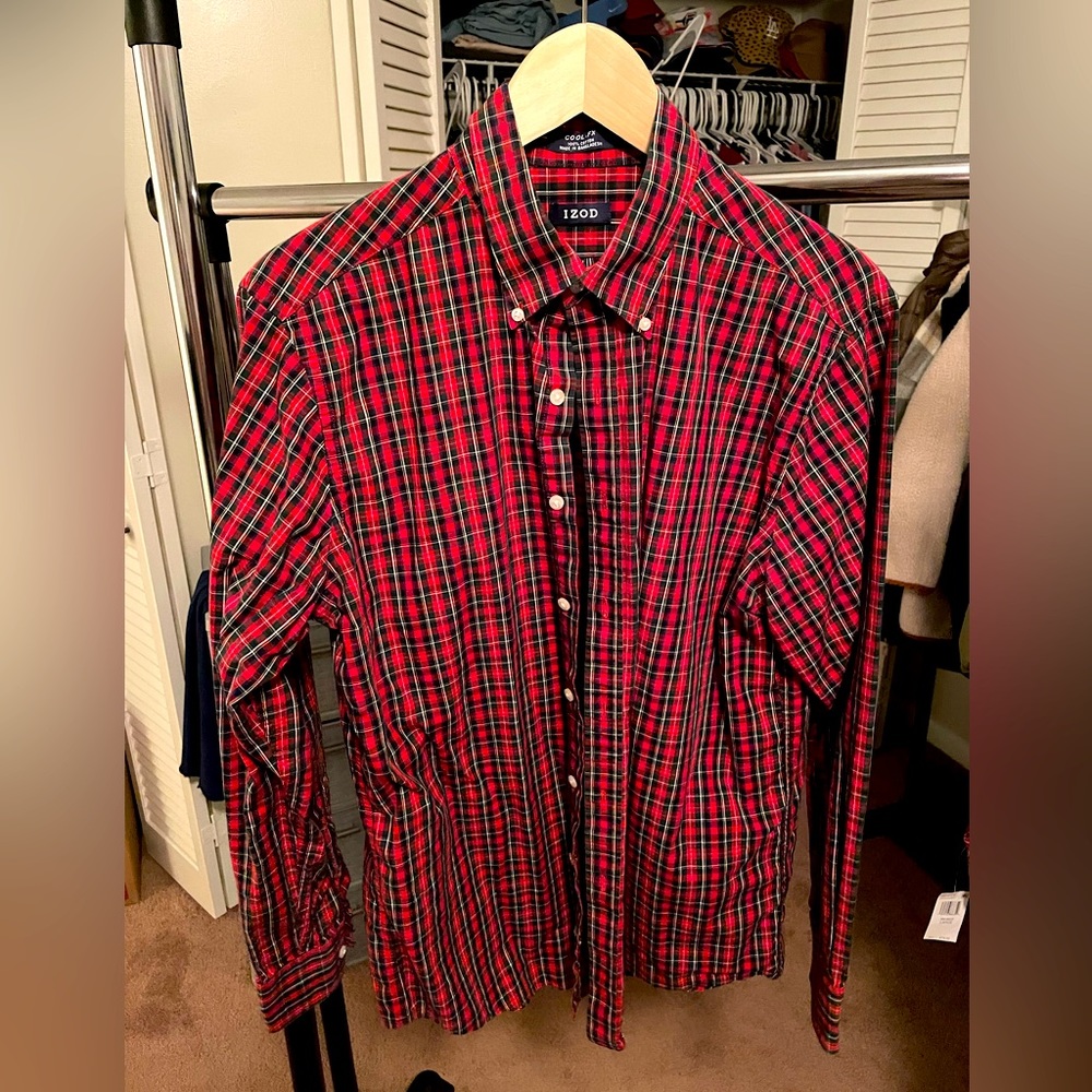 IZod Christmas Tartan Dress Shirt